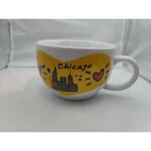NEW Luke a Tuke Chicago Skyline City Hearts White Yellow Coffee Tea Soup Mug
